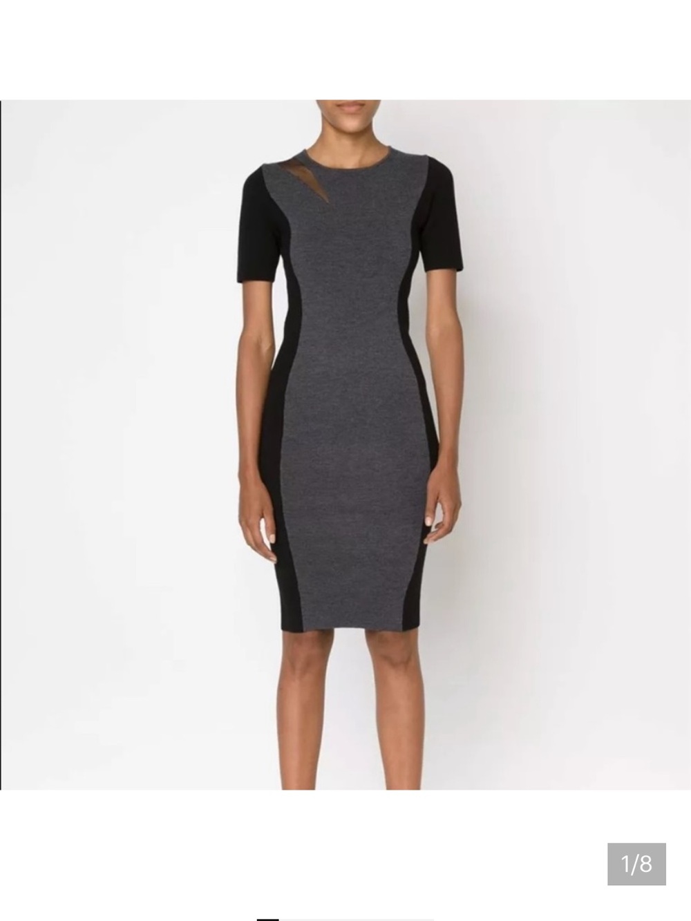 Elie Tahari Gray and Black Panel Sheath Midi Dress